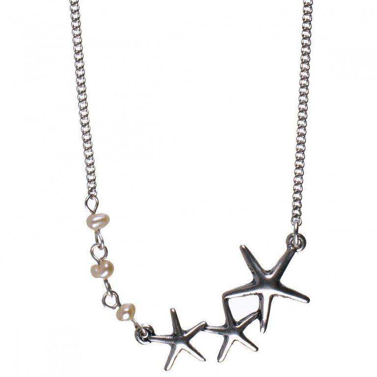 Under The Waves Starfish & Pearl Necklace 42cm Silver