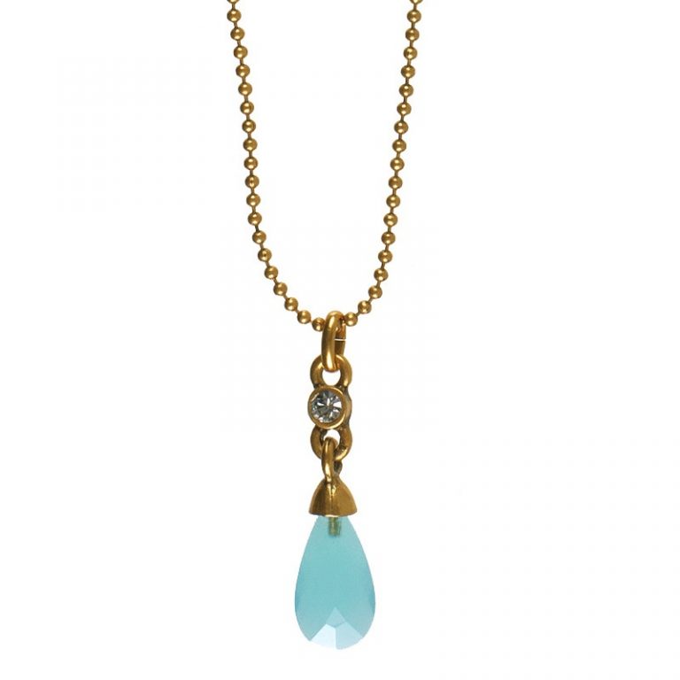 Classic Facet Glass Pendant Necklace Gold Blue
