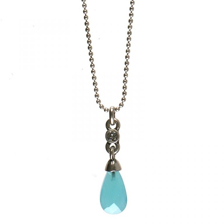 Classic Facet Glass Pendant Necklace Silver/Blue