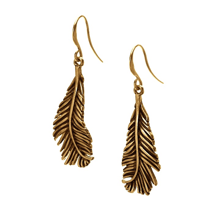 Hultquist Feather Drop Hook Earrings Gold