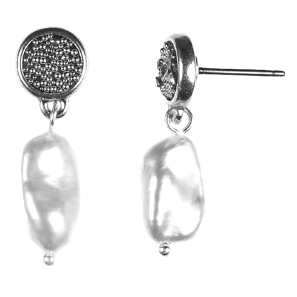 Baroque Pearl Drop and Embossed Crystal Fabric Stud Earrings