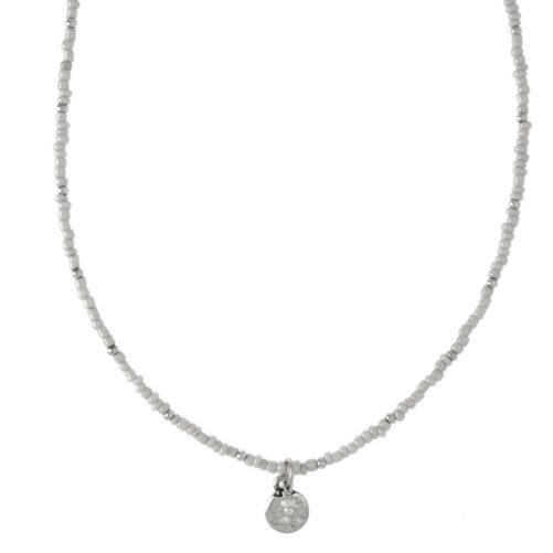 Hultquist Coin & White Bead Necklace Silver 04375-S