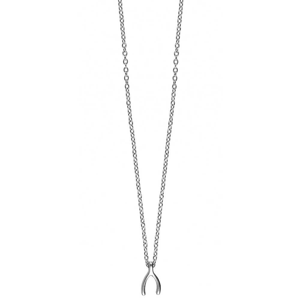 Black Diamond Wishbone Necklace 1/20 ct tw Round-cut Sterling Silver 18